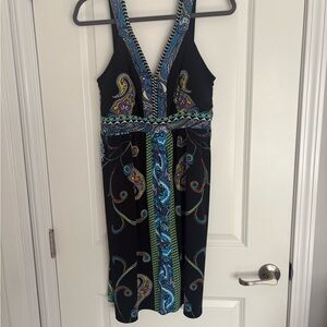 NY Collection Black Dress with Blue Paisley Pattern
